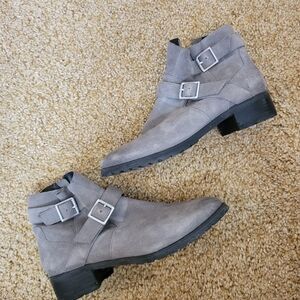Susina Gray Ankle Boots with Double Buckle